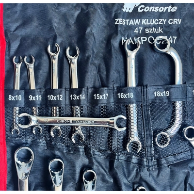 Zestaw 47 el. kluczy płasko-oczkowych Cr-V 6–32 mm z etui – Pokrowiec